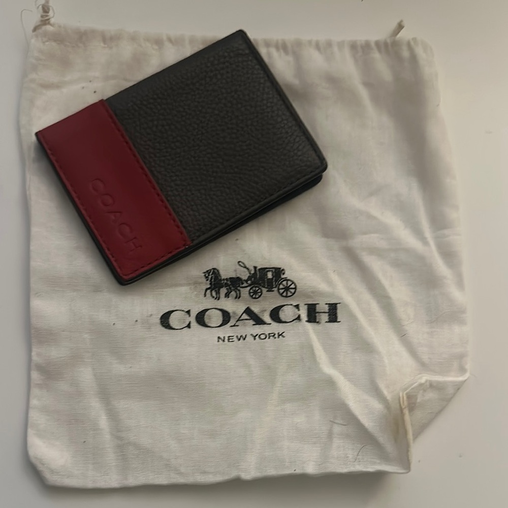 Coach Men's Grey and Red Wallet